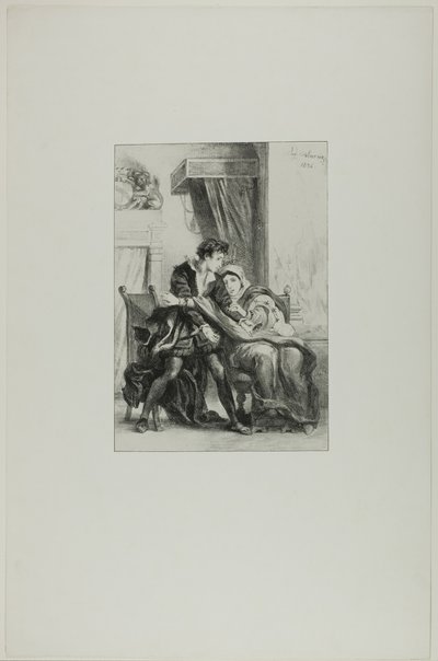 Hamlet en de koningin door Eugène Delacroix