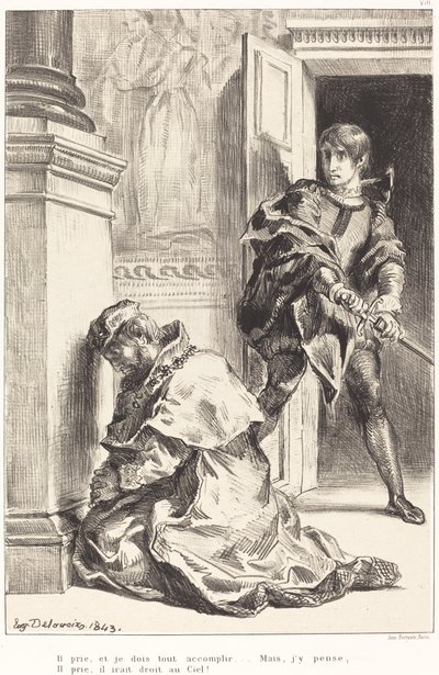 Hamlet wordt Verleid om de Koning te Doden Act III, Scene III, 1834-1843 door Eugène Delacroix