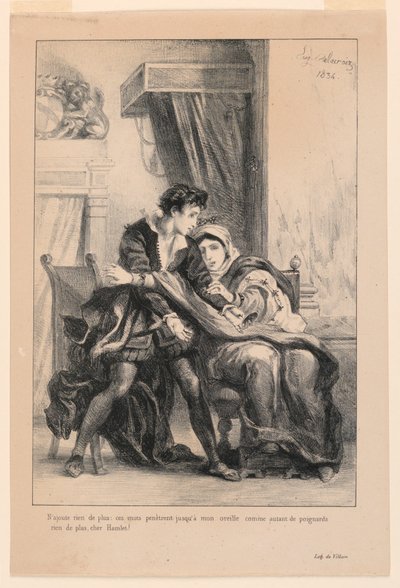 Illustratie voor Hamlet: Hamlet en de Koningin (III,4) door Eugène Delacroix