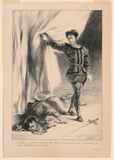 Illustratie voor Hamlet: De dood van Polonius (III,4) door Eugène Delacroix