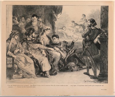 Illustratie voor Hamlet: De Spelers Vertegenwoordigen de Dood van Hamlets Vader (III,2) door Eugène Delacroix