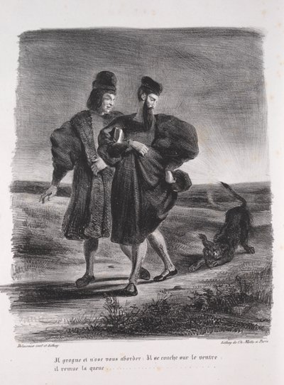 Illustraties voor Faust: Faust, Mefistofeles en de barbet door Eugène Delacroix