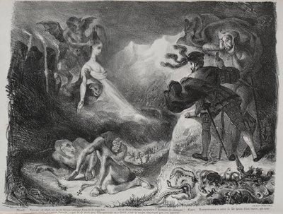Illustraties voor Faust: Marguerites schaduw verschijnt aan Faust door Eugène Delacroix