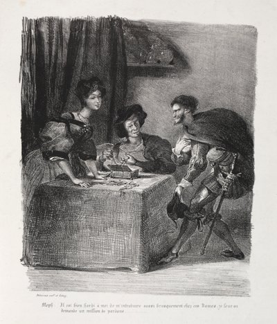Illustraties voor Faust: Mefistofeles bij Marthe door Eugène Delacroix