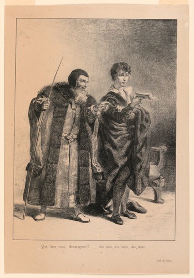 Illustratie voor Hamlet. Polonius en Hamlet (II,2) door Eugène Delacroix