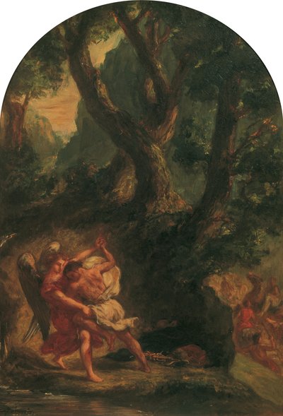 Jakob worstelt met de engel door Eugène Delacroix