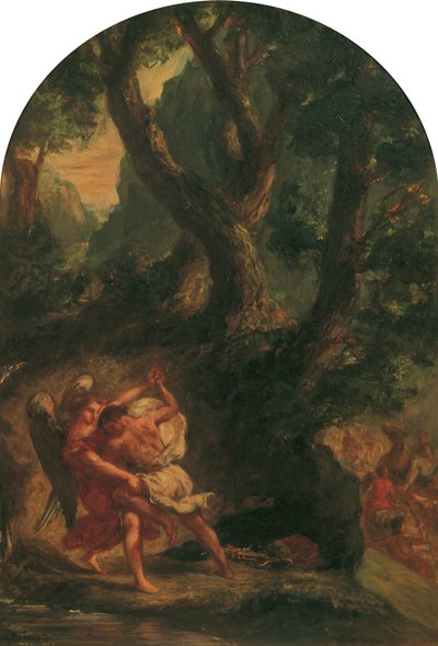 Jakob worstelt met de engel door Eugène Delacroix