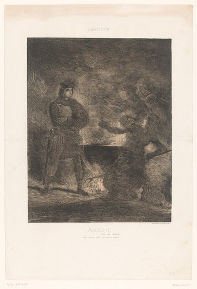 Macbeth raadpleegt de drie heksen door Eugène Delacroix