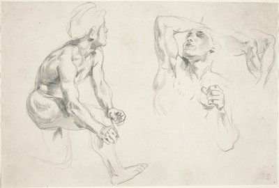 Mannelijk naakt poseert voor figuren in de Frise de la Guerre door Eugène Delacroix