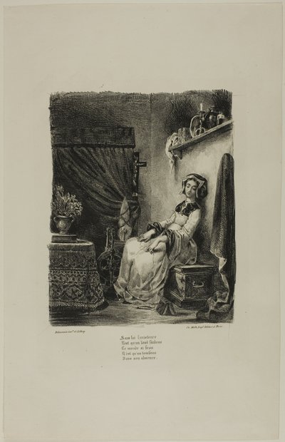 Marguerite aan het Spinnewiel, uit Faust door Eugène Delacroix