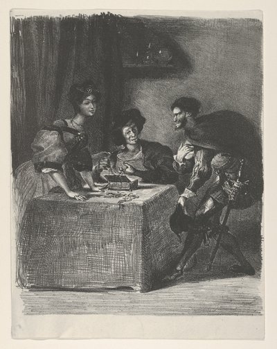 Mephistopheles presenteert zich aan Martha Goethe, Faust door Eugène Delacroix