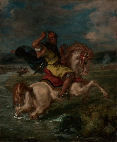 Marokkaanse ruiter steekt een Ford over door Eugène Delacroix