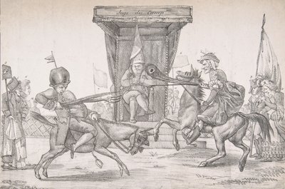 Polemishe Duel tussen Lady Quotidienne en Sir Journal de Paris door Eugène Delacroix