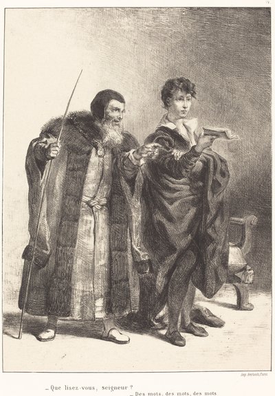 Polonius en Hamlet Act II, Scene II, 1834-1843 door Eugène Delacroix