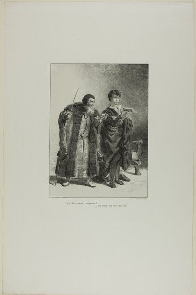 Polonius en Hamlet, plaat 4 uit Hamlet door Eugène Delacroix