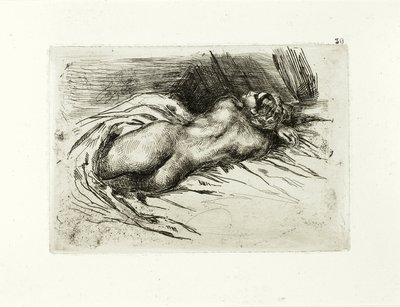 Liggende naakt, rugaanzicht door Eugène Delacroix