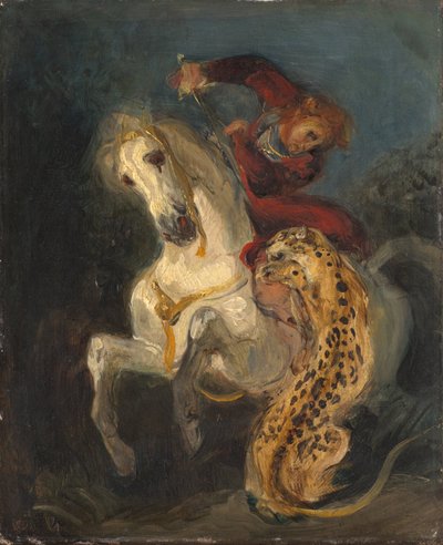 Ruiter aangevallen door een jaguar door Ferdinand Victor Eugene Delacroix