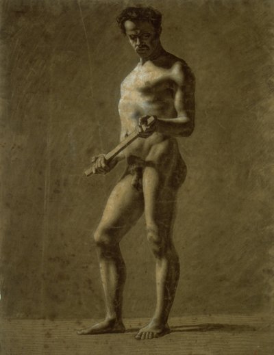 Staande Academische Mannelijke Naakt (recto); Schets van Bovenarm (verso) door Eugène Delacroix