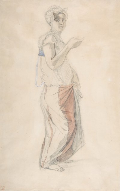 Staande vrouw in Marokkaans kostuum door Eugène Delacroix