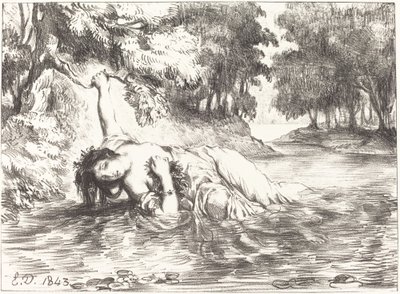 De dood van Ophelia Act IV, Scene VII, 1843 door Eugène Delacroix