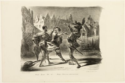 Het duel tussen Faust en Valentin, uit Faust door Eugène Delacroix