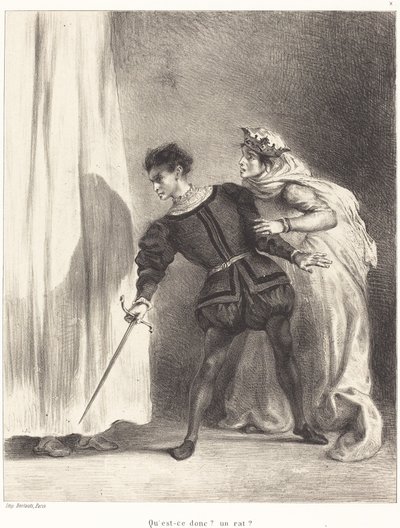 De moord op Polonius (Act III, Scene IV) door Eugène Delacroix