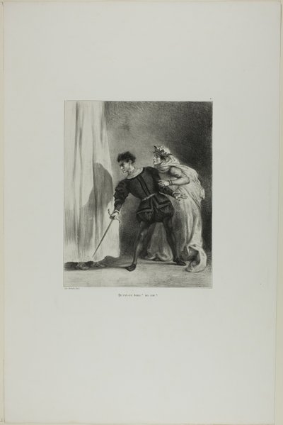 De moord op Polonius, plaat 9 uit Hamlet door Eugène Delacroix