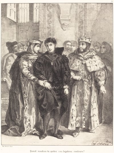 De koningin probeert Hamlet te troosten Act I, Scene II door Eugène Delacroix