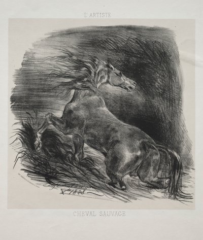 Het Wilde Paard, of Geschrokken Paard dat het Water Verlaat door Eugène Delacroix