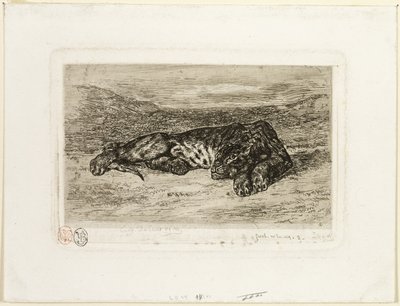Rustende tijger in de woestijn door Eugène Delacroix