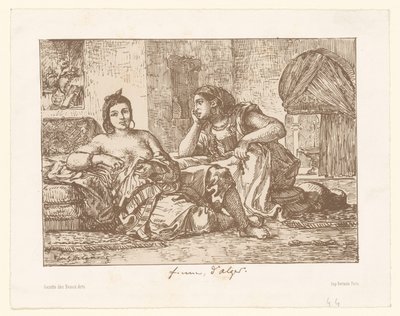 Twee zittende Algerijnse vrouwen door Eugène Delacroix
