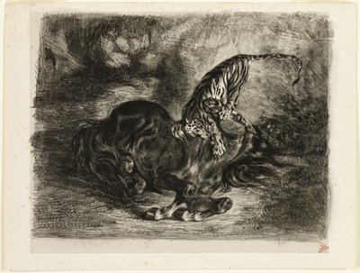 Wilde Paard Neergehaald door een Tijger door Eugène Delacroix