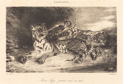 Jonge tijger die met zijn moeder speelt, 1831 door Eugène Delacroix