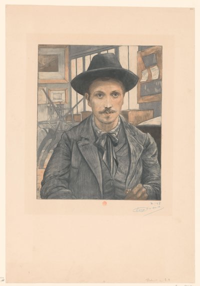 Zelfportret van Eugène Delâtre door Eugène Delâtre (signed by artist)