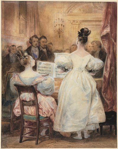 Een Concert: Laura Devéria Zingt door Eugène François Marie Joseph Devéria