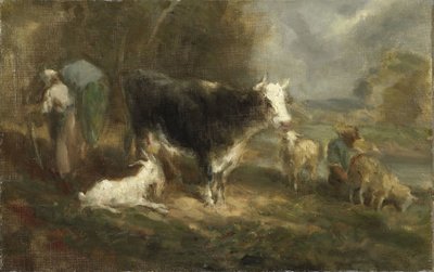 Boerenerf met vee door Eugène Fromentin Dupeux