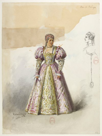 Btv1b84558104 62 - Saint-Saëns - Henry VIII - Kostuummodellen - Lacoste - 62. Anne van Boleyn met collette door Eugene Lacoste