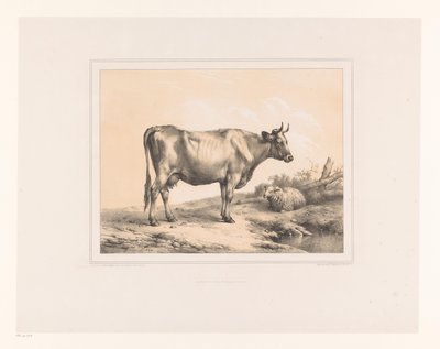 Koe en schaap in een landschap door Eugène Verboeckhoven