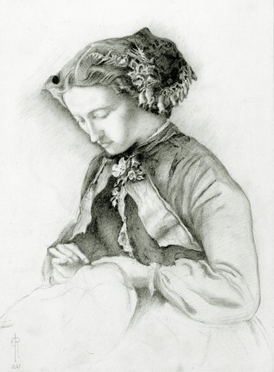 Portret van Effie met vingerhoedskruid in haar haar (De Vingerhoedskruid) 1853 door Euphemia Ruskin
