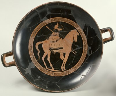 Attische roodfigurige beker met een ruiter te paard (keramiek) door Euphronios