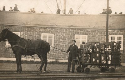 Portier met een door paarden getrokken bagagetrolley bij de dokken door European Photographer