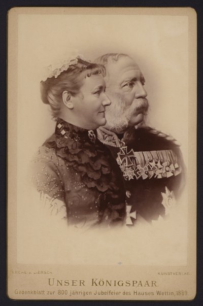 Portret, Albert, koning van Saksen, en zijn vrouw, voormalig Prinses Carola van Zweden (zw/w foto) door European Photographer
