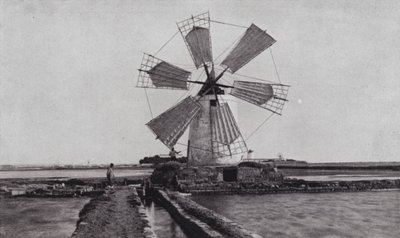 Trapani, een windmolen (zwart-wit foto) door European Photographer