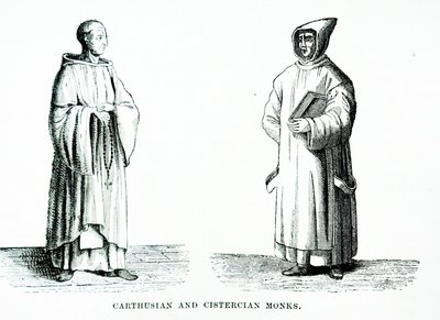 Een Kartuizer en Cisterciënzer monnik (gravure) door European School