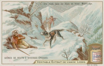 Een middeleeuwse weg over de Alpen in de winter door European School