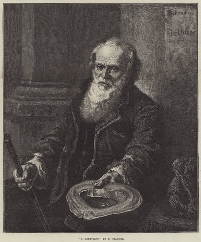 Een bedelaar (gravure) door European School