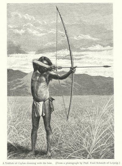 Een Veddah van Ceylon die met de boog schiet (gravure) door European School