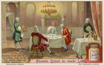 Een gerecht gegarneerd met truffels geserveerd in 18e-eeuws Parijs door European School