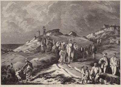 Een wandeling tussen de zandduinen (gravure) door European School