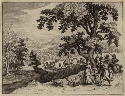 Abraham vertrekt op zijn reis naar Kanaän (gravure) door European School